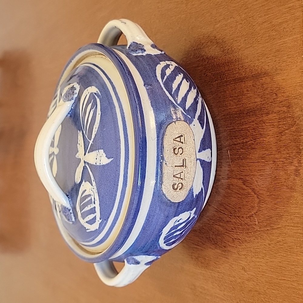 Pottery Blue White Salsa Dish with Lid